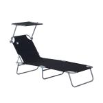 Espreguiçadeira de Jardim Dobrável com Toldo Removível e Ajustável em Ângulo e Encosto Ajustável em 4 Posições para Jardim Terraço Campismo Exterior 187x58x36cm Preto