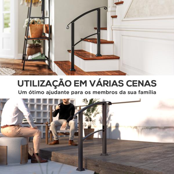 Guarda Corpo para Escada 71 cm Guarda Corpo Metálico com Kit de Instalação Ângulo Ajustável para 1 - 3 Degraus 71x8x148 cm Preto