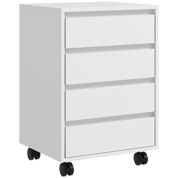 Bloco de Gavetas de Escritório com 4 Gavetas Bloco de Gavetas para Secretária com Rodas Arquivador Móvel 46x40x65 cm Branco