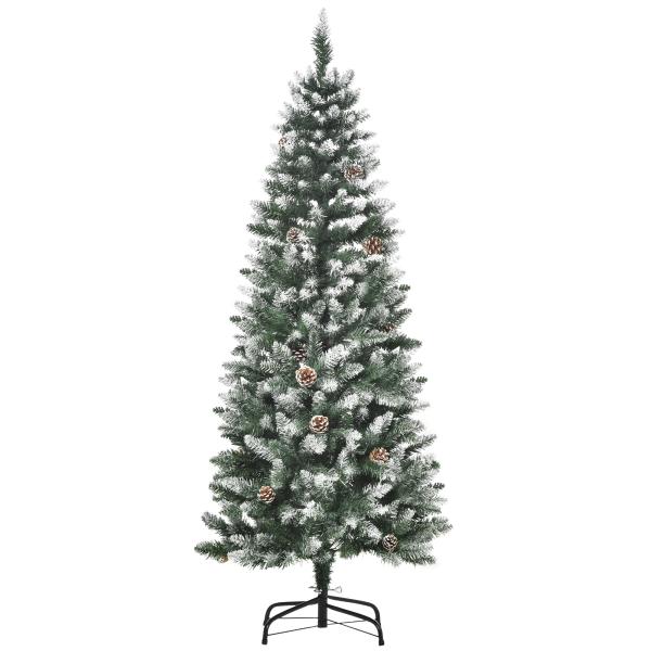 Árvore de Natal Artificial Ø69x150cm com 464 Ramas e 28 Pinhas Folhas de PVC Base Dobrável e Suporte Metálico Decoração de Natal para Interiores Verde