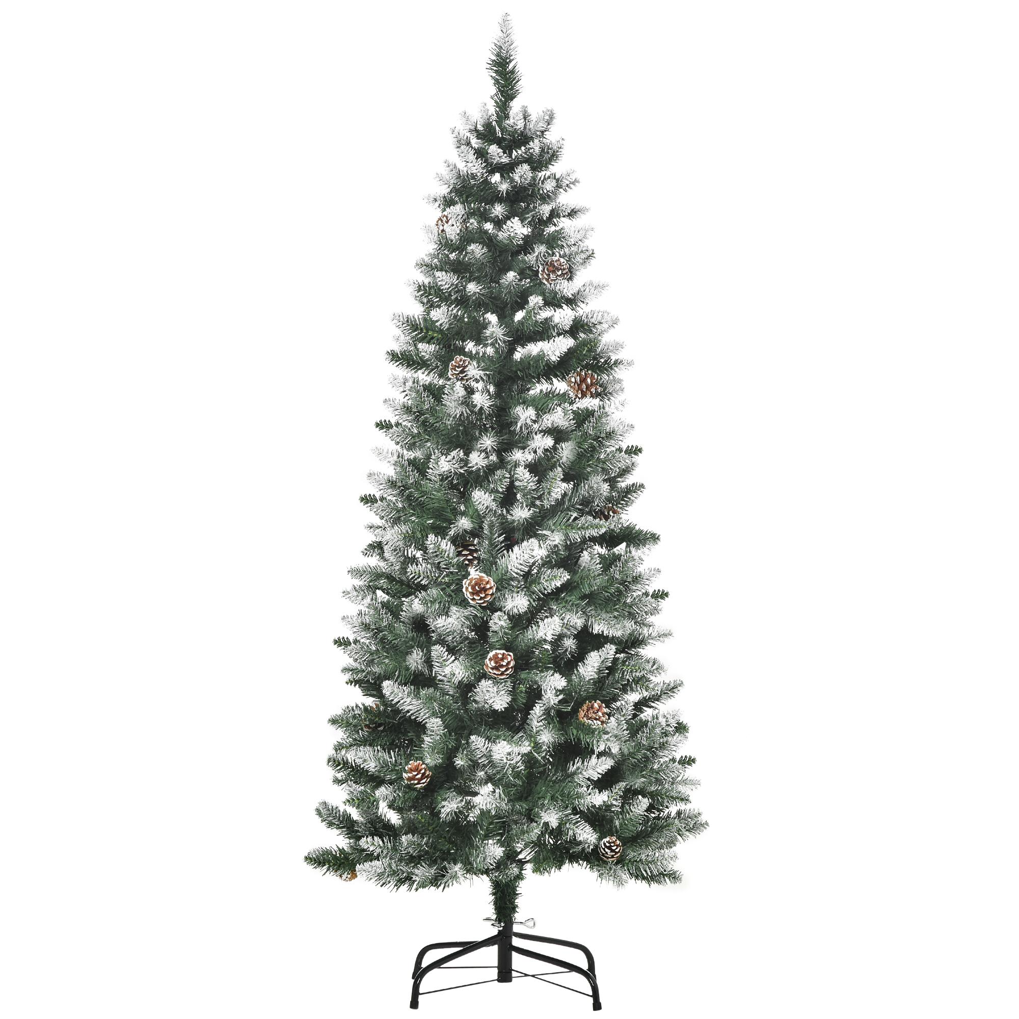 Árvore de Natal Artificial Ø69x150cm com 464 Ramas e 28 Pinhas Folhas de PVC Base Dobrável e Suporte Metálico Decoração de Natal para Interiores Verde