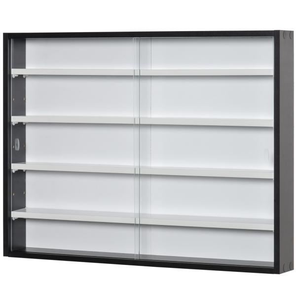 Vitrine de Parede de Madeira com Prateleiras Ajustáveis e 2 Portas Corredeiras de Vidro para Coleções Perfumes Bonecos de Decoração 80x9,5x60cm Preto