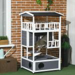 Casa para Gatos Caseta de madeira em abeto com espaço amplo com 4 pisos e espaço destacável para areia 75,5x75x137 cm