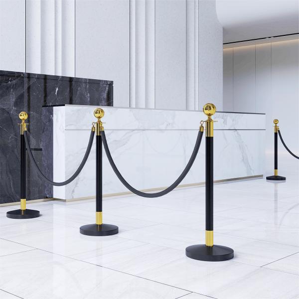 Postes Separadores de Aço Inoxidável de 2 Peças, 96 cm de Altura, Base Recheável, Corda de Veludo Preto