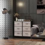 Cómoda com 6 Gavetas Dobráveis de Tecido Estrutura de Aço e Estilo Industrial 79x29x85 cm Cinzento
