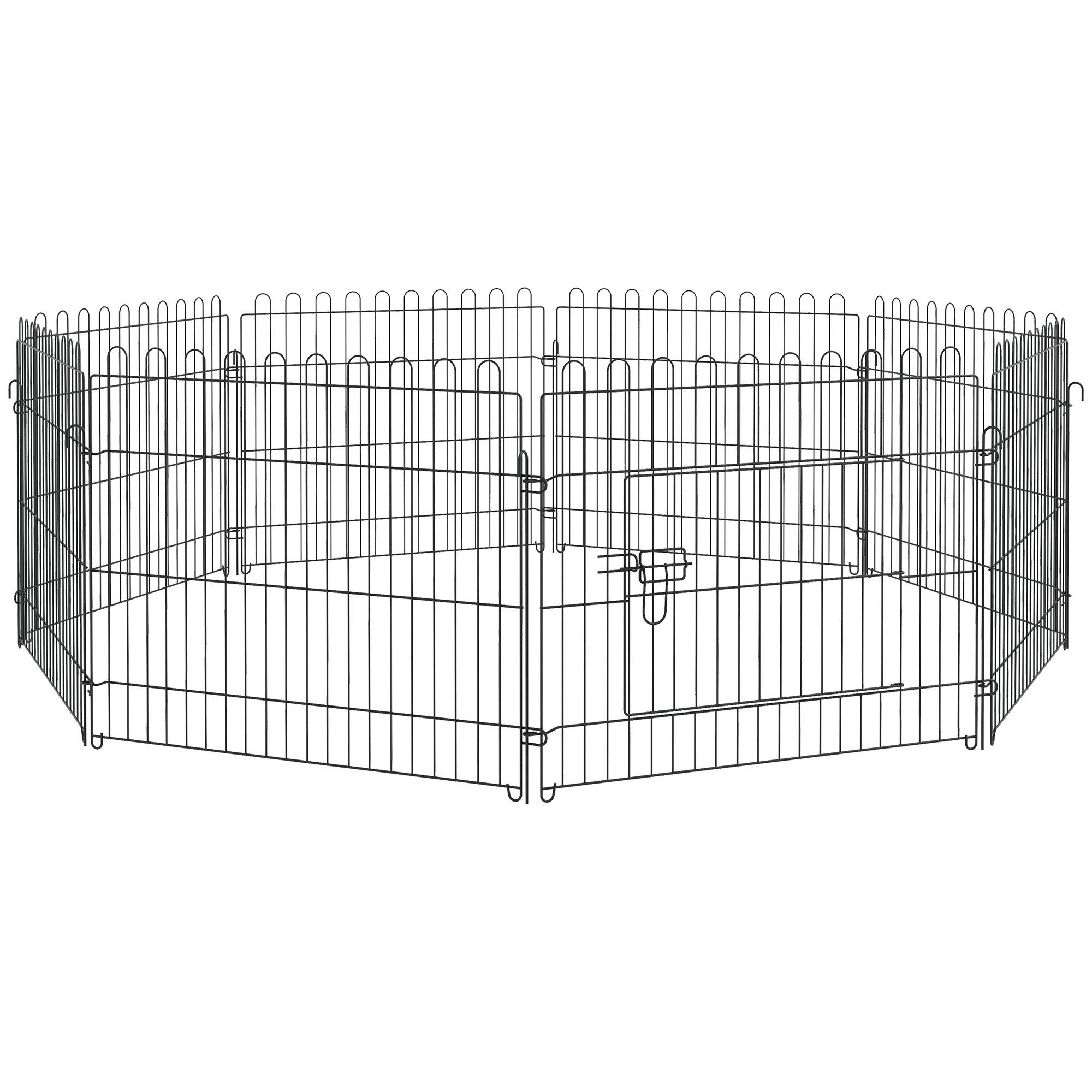 Parque para Animais de Estimação com 8 Paineis 71x61cm Dobrável Cerca para Animais de Estimação com Porta com Trava para Jardim Pátio Exterior Preto