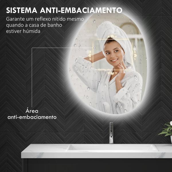 Espelho de Casa de Banho LED 3 Cores de Luz Brilho Regulável Função Anti Embaciamento Função Memória IP44 80x60 cm Prata