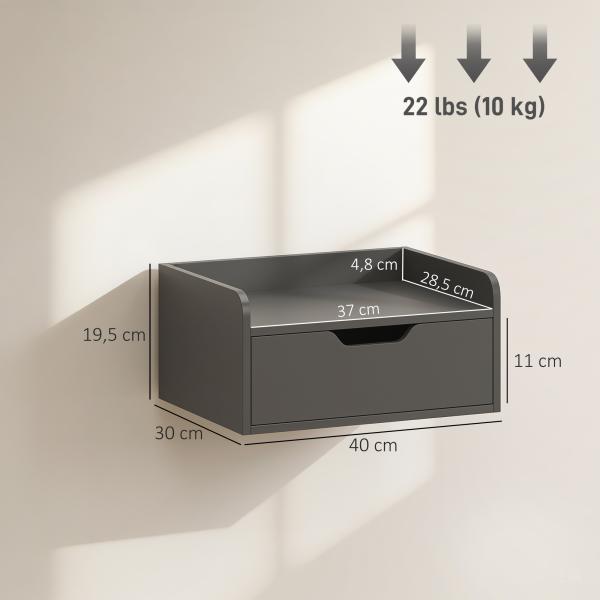 Conjunto de 2 Mesas de Cabeceira de Parede Flutuantes com 1 Gaveta para Quarto 40x30x19,5 cm Preto
