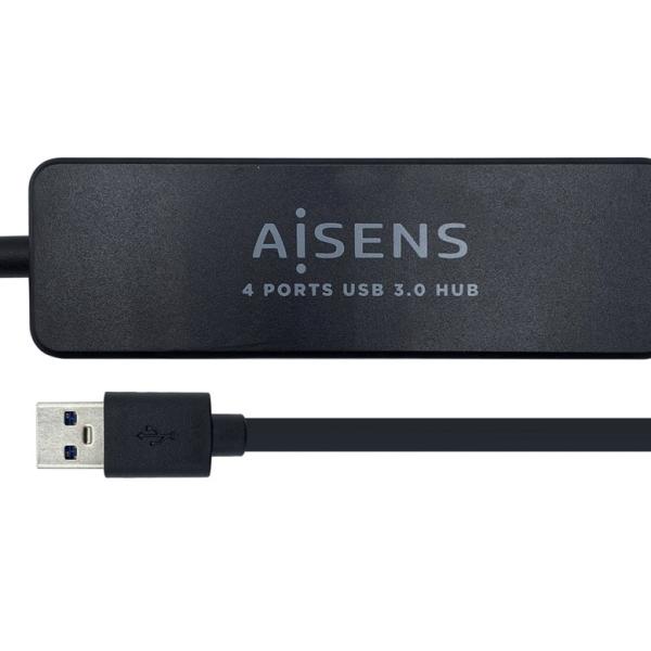HUB USB 3.0 4 Portas (USB 3.2 Gen 1 (3.1 Gen 1) Type - A 5000 Mbit/s (Preto) - AISENS