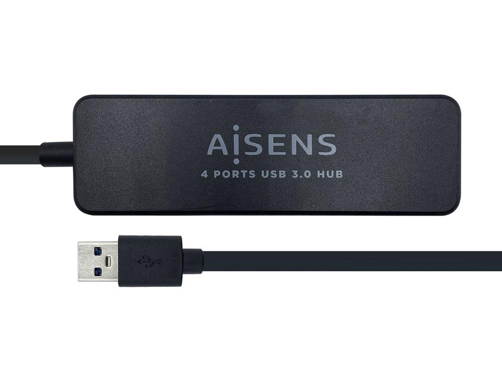 HUB USB 3.0 4 Portas (USB 3.2 Gen 1 (3.1 Gen 1) Type - A 5000 Mbit/s (Preto) - AISENS
