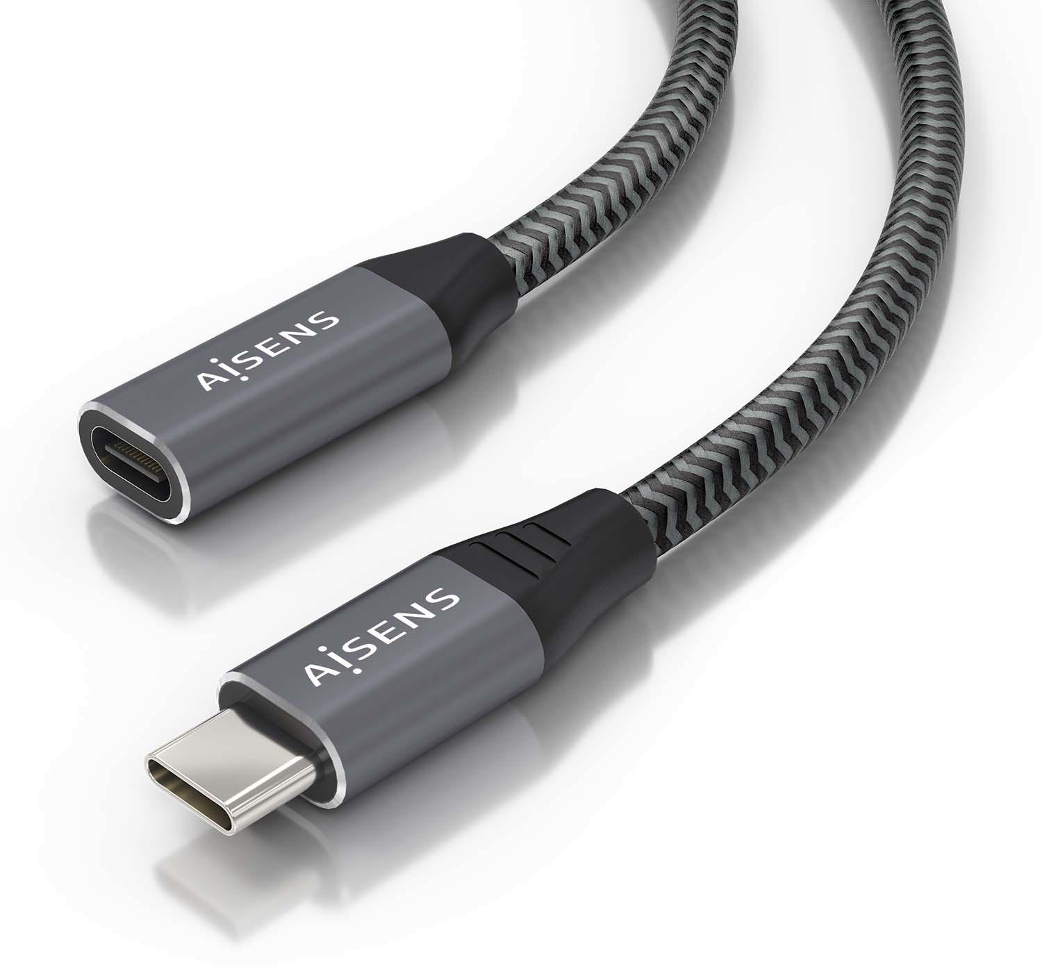 Cabo USB C Macho - USB C Macho 3.2 8K 5A 100W Cinza (0,5mts) - AISENS