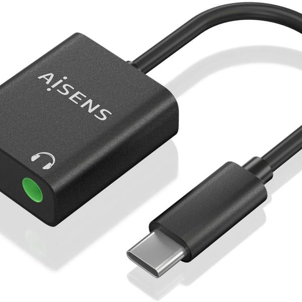 Conversor USB - C p/ 2x Jack 3.5mm Preto (10cm) - AISENS