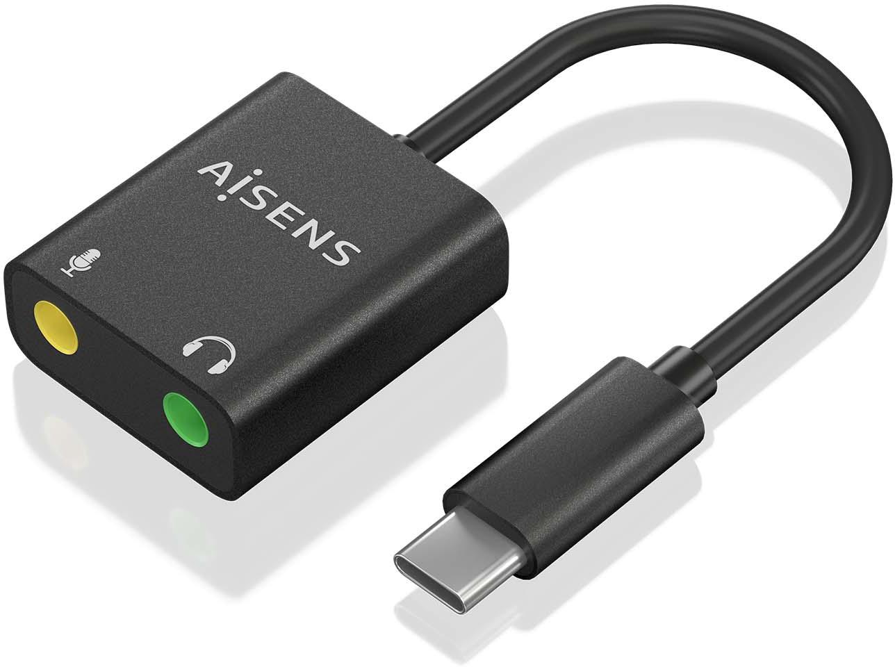 Conversor USB - C p/ 2x Jack 3.5mm Preto (10cm) - AISENS