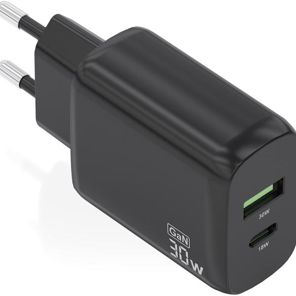 Carregador GaN 30W (1xUSB - C PD3.0 QC4.0, 1xUSB - A QC3.0) Preto - AISENS