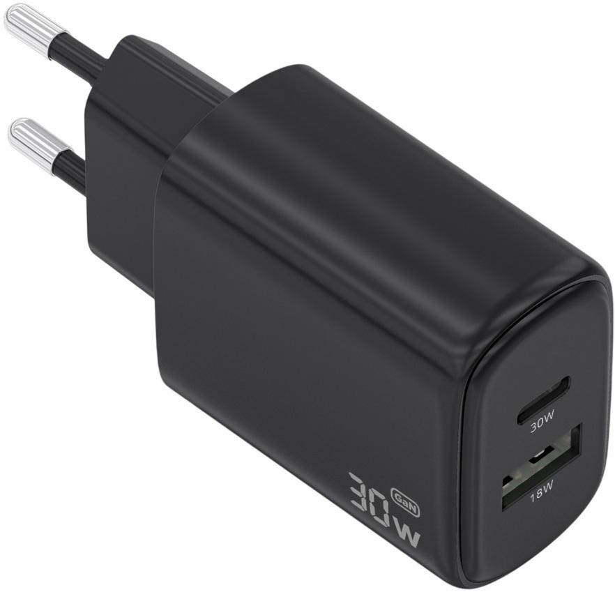 Carregador GaN 30W 1x USB - C PD3.0 QC4.0 + 1x USB - A QC3.0 (Preto) - AISENS