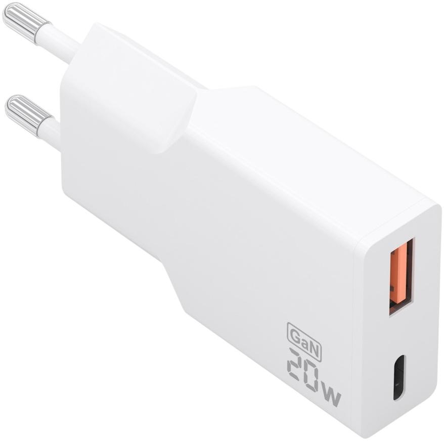 Carregador GaN Ultrafino 20W USB - C PD3.0 QC4.0 + USB - A QC3.0 (Branco) - AISENS