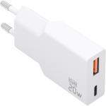 Carregador GaN Ultrafino 20W USB - C PD3.0 QC4.0 + USB - A QC3.0 (Branco) - AISENS