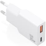 Carregador GaN Ultrafino 30W USB - C PD3.0 QC4.0 + USB - A QC3.0 (Branco) - AISENS