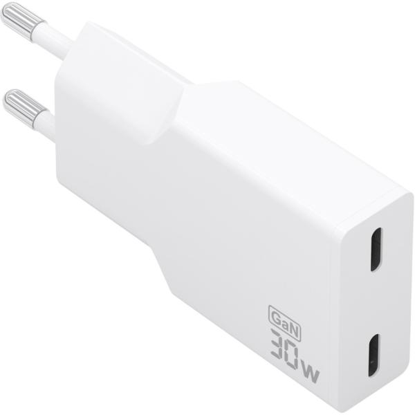 Carregador GaN Ultrafino 30W 2x USB - C PD3.0 (Branco) - AISENS