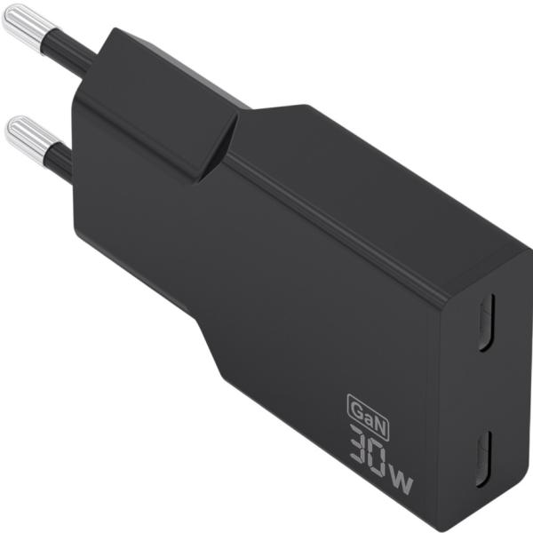 Carregador GaN Ultrafino 20W 2x USB - C PD3.0 (Preto) - AISENS