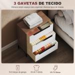 Cómoda com 3 Gavetas de Tecido Frentes com Padrão de Diamante Móvel de Arrumação 59,5x30x73,5 cm Madeira e Branco