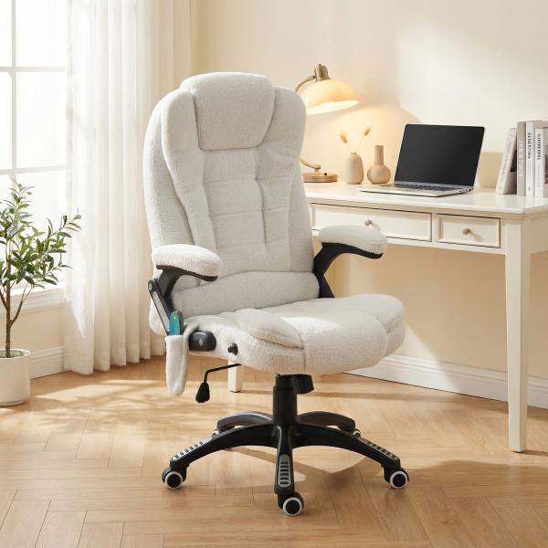 Cadeira de Massagem com 6 Pontos Reclinável até 130° com Função de Aquecimento Tecido em Borrego 67x74x107 - 116 cm Branco