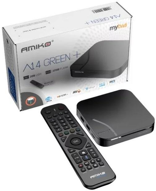 Receptor IPTV Android A14 Green+ 2GB/32GB Wi - Fi Dual Band 4K UltraHD MyTV3 - AMIKO