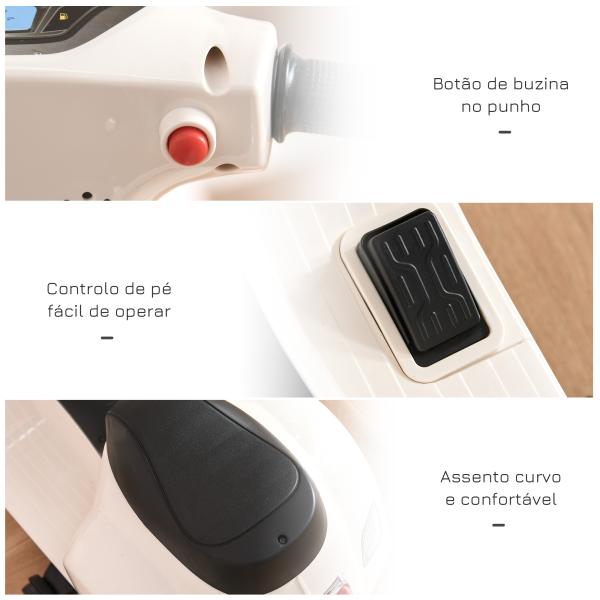 Mota Elétrica Vespa 6V com Farol Buzina e Rodas Auxiliares para Crianças de 18 - 36 Meses Branco 66,5x38x52 cm
