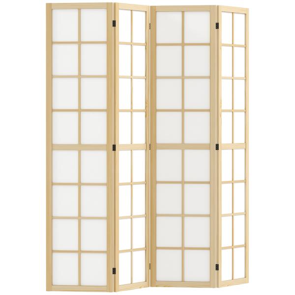 Biombo Dobrável de 4 Painéis Separador de Ambientes de Interior para Sala de Estar Dormitório e Escritório 160x170 cm Madeira e Branco