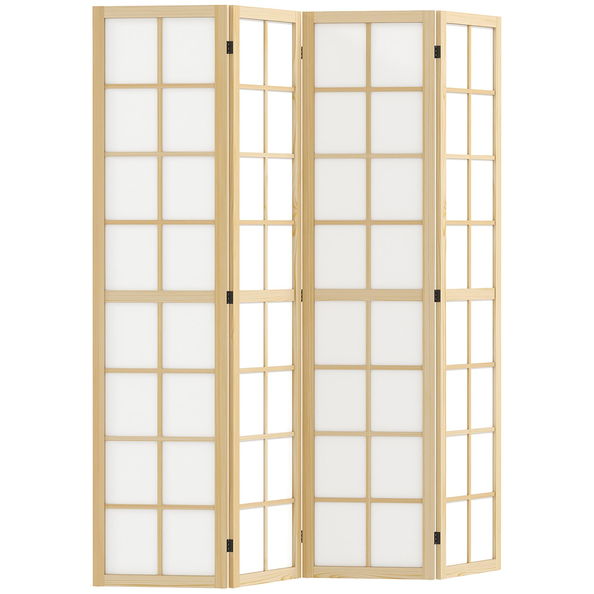 Biombo Dobrável de 4 Painéis Separador de Ambientes de Interior para Sala de Estar Dormitório e Escritório 160x170 cm Madeira e Branco