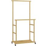 Charriot com Rodas de Bambu com Sapateira 2 Barras para Pendurar para Entrada Corredor Quarto 80x40x160 cm Madeira