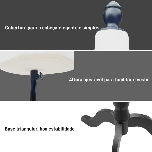 Manequim de Costura Feminino Manequim de Costura Ajustável a 130 - 168 cm com Tripé de Madeira Branco
