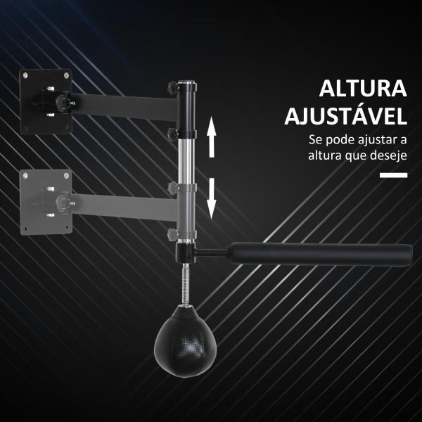Punching Ball de Boxe Montado na Parede Altura Ajustável com Barra Giratória e Inflador 79x72x20cm Preto e Vermelho
