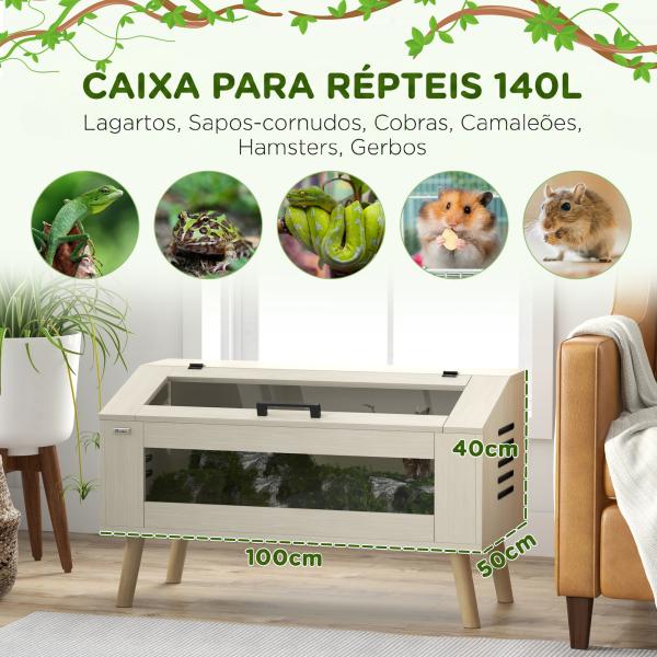 Terrário para Répteis com Vidro Temperado e Tampa Basculante para Cobras e Lagartos 100x50x60 cm Carvalho