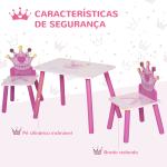 Conjunto de Mesa e 2 Cadeiras Infantis de madeira para crianças acima de 2 anos Set de Mesa 55x34x42cm e Cadeiras 28x26x50cm Rosa