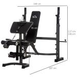Banco de Musculação Multifuncional Banco de Pesos com Encosto Inclinável e Suporte de Barras com Altura Ajustável para Treinamento do Corpo Completo 187x140x117 - 136cm Preto