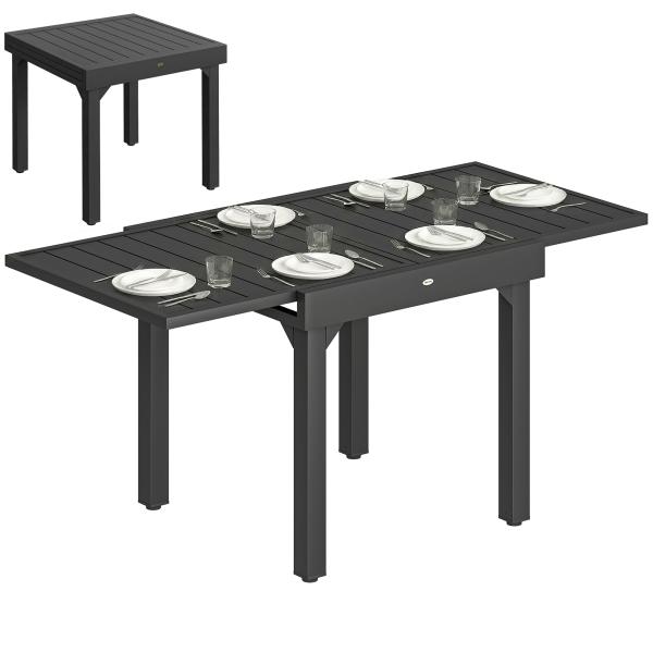 Mesa de Jantar Exterior Extensível 80 - 160 cm - Mesa de Jardim Retangular para 4 - 6 Pessoas, Terraço, Preto