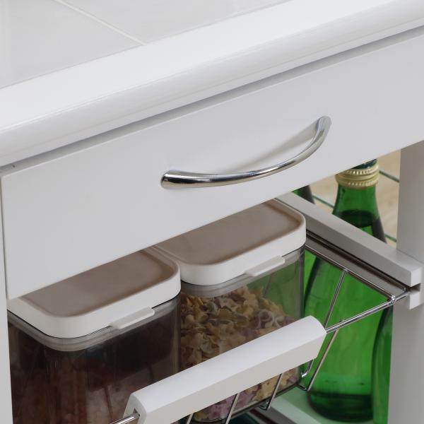 Carrinho de Cozinha com Rodas Gaveta 4 Cestas de Metal e 4 Suportes para Temperos Laterais 57x37x83cm Branco
