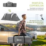 Tenda de Campismo Familiar para 4 - 5 Pessoas Impermeável 3000 mm com 2 Quartos Bolsa de Transporte e Gancho 450x220x180 cm Cinzento
