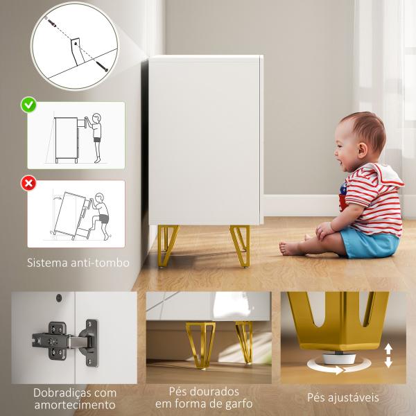 Aparador para Sala Aparador de Entrada com 2 Portas e Prateleiras Ajustáveis para Cozinha Sala 80x40x75 Branco Brilhante
