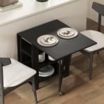 Mesa de Cozinha com Laterais Dobráveis Mesa de Refeição com 2 Rodas e Prateleiras Estilo Moderno 120x60x75 cm Preto