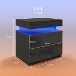 Mesa de Cabeceira com Luz LED Painel de Alto Brilho 2 Gavetas e Controlo Remoto para Dormitório 45x35x52 cm Preto