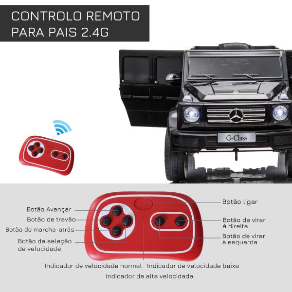 Carro Elétrico BENZ G500 Todo - o - Terreno com Bateria 12V Veículo Elétrico com Música Buzina Velocidade 3 - 5 km/h Preto