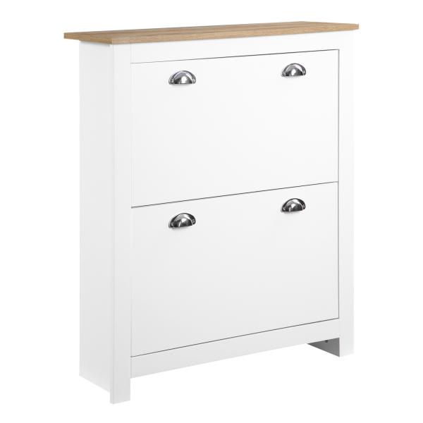 Sapateira Estreita de Entrada com 2 Gavetas Abatíveis Prateleiras Ajustáveis para 12 Pares de Sapatos 79x23x90,5 cm Branco