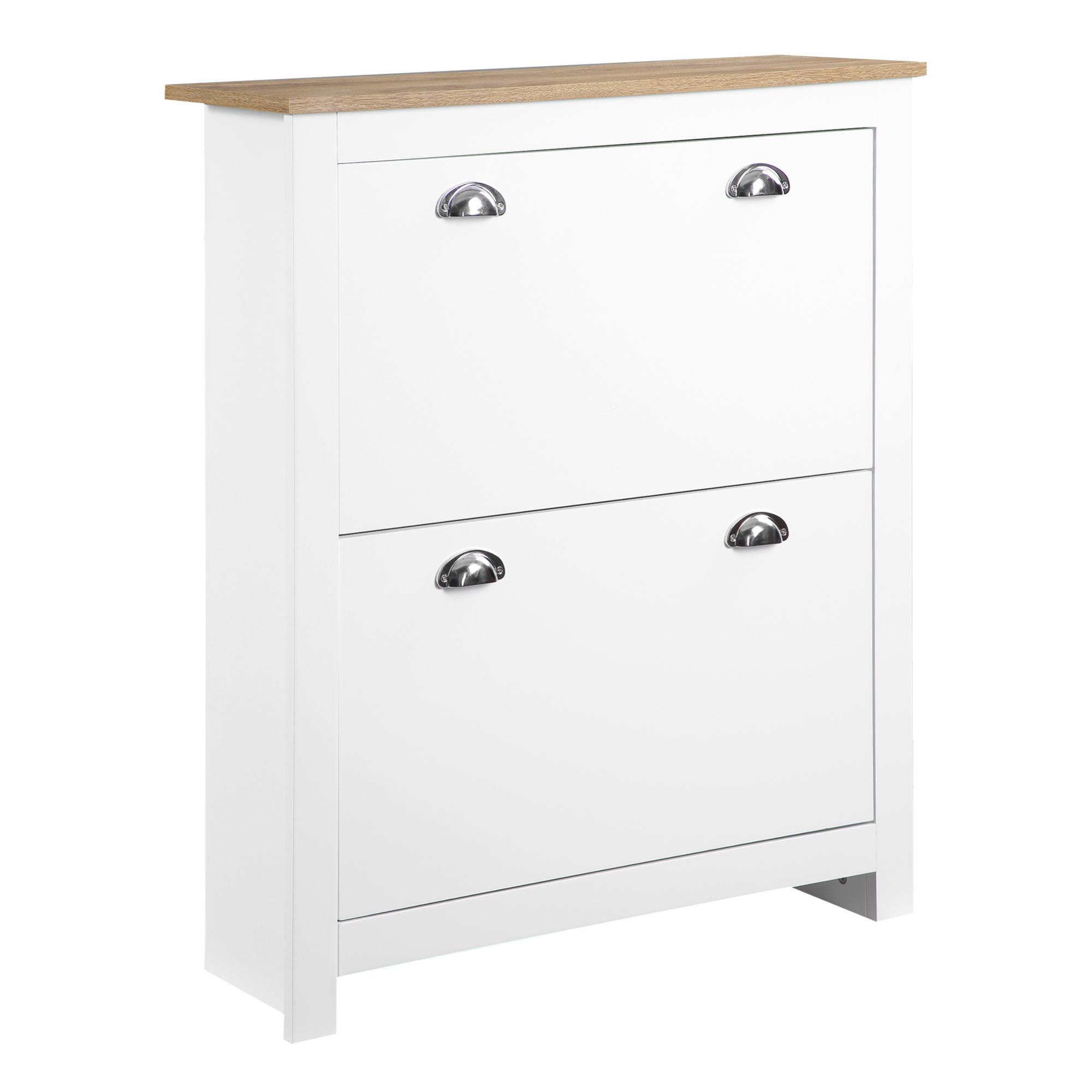 Sapateira Estreita de Entrada com 2 Gavetas Abatíveis Prateleiras Ajustáveis para 12 Pares de Sapatos 79x23x90,5 cm Branco