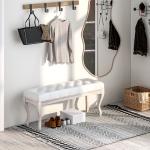 Banco Pé de Cama com Pés de Madeira e Assento Acolchoado para Dormitório Entrada Corredor 110x37x49 cm Creme