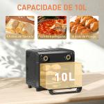 Forno com Air Fryer 10 L com 2 Botões, Convecção 360°, até 230 °C, Temporizador 60 Min, Tabuleiro e Cesto
