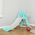 Escorrega Infantil Dobrável com Cesta de Basquetebol para Crianças acima de 18 meses Modelo Girafa para Interiores e Exteriores 140x87x75cm Azul e Cinza
