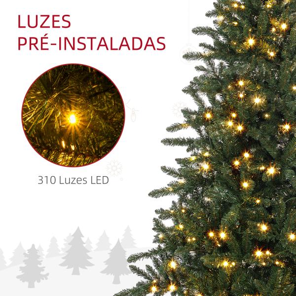 Árvore de Natal Artificial 180 cm com 310 Luzes LED 872 Ramos e Suporte de Metal Árvore Natalina para Interior Verde