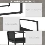 Conjunto Móveis de Jardim de Vime Sintético com 2 Poltronas Individuais 1 Sofá Duplo e 2 Mesas de Centro Preto